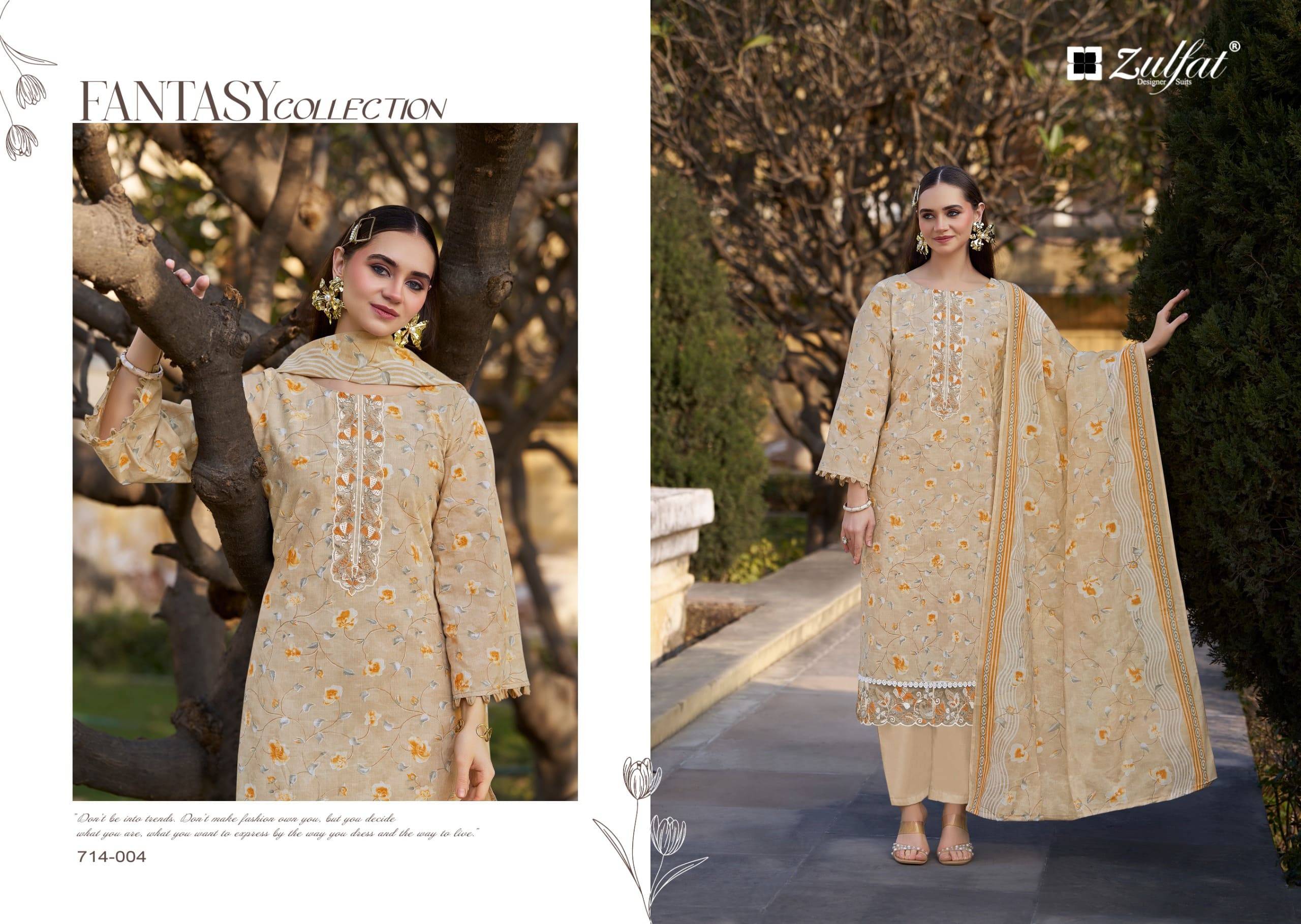 Mashuqa by zulfat  714-001 to 714-006 Series Beautiful Festive Suits Stylish Fancy Colorful Casual Wear & Ethnic Wear Pure Jam Cotton Dresses At Wholesale Price